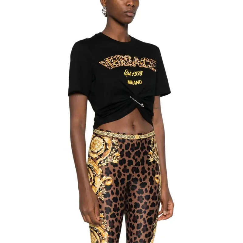 VERSACE Safety-Pin Detailed Cropped T-Shirt-4