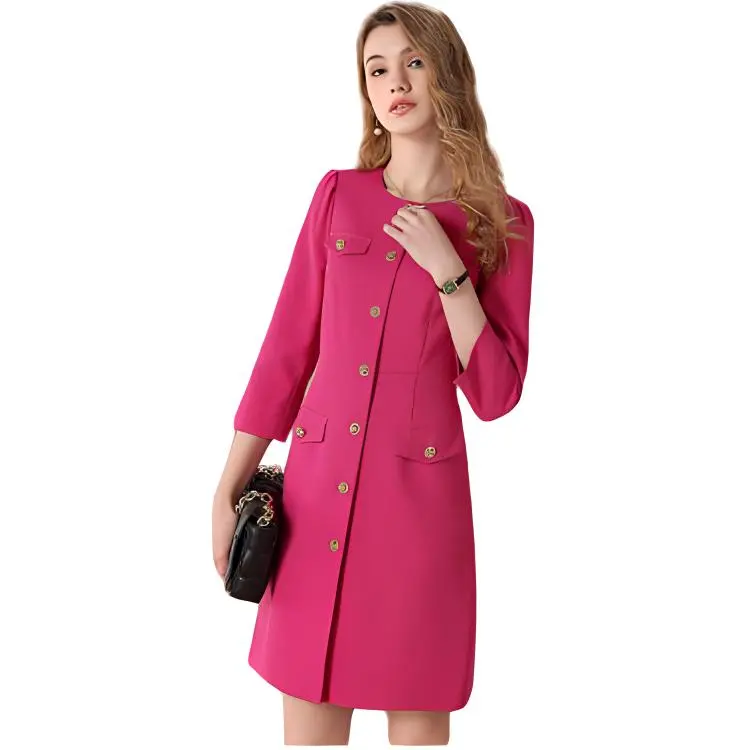 FENHONGMALI Long-Sleeved Dresses Women's Dragon Fruit Red-4