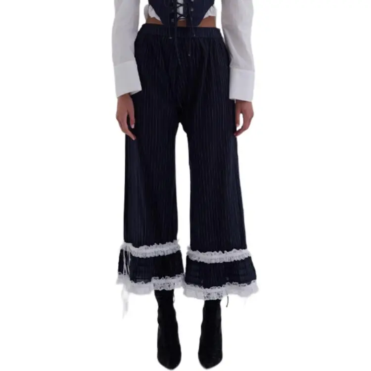 Selkie Collection FW24 Casual Pants Women's Dark Blue Dotted Line Print-2
