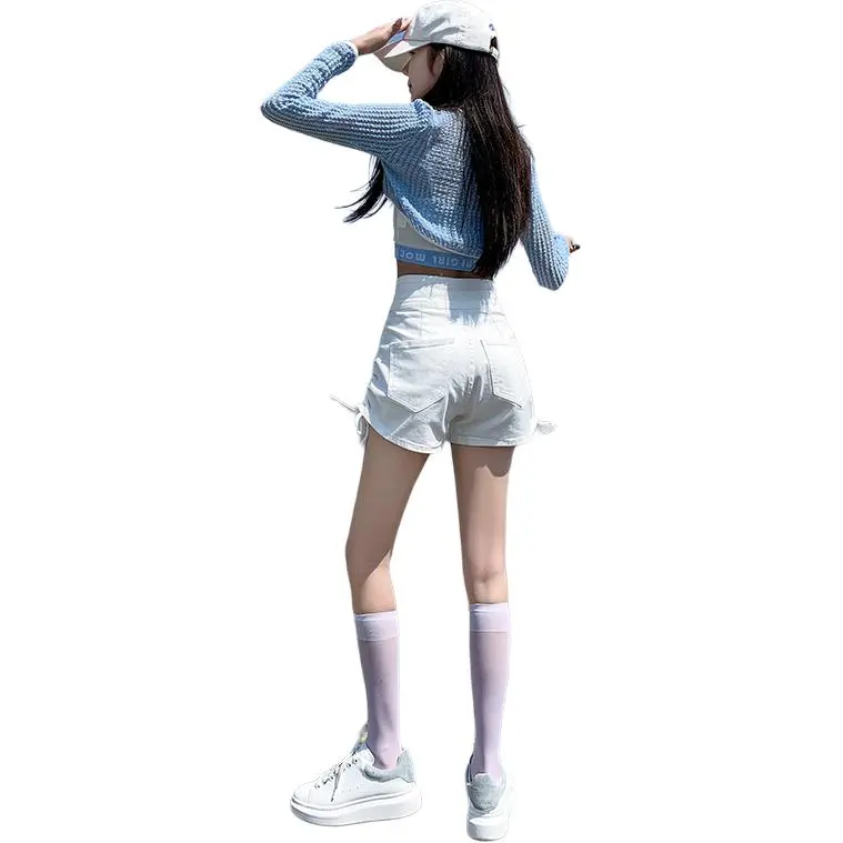Wen Shan Denim Shorts Women's White-1
