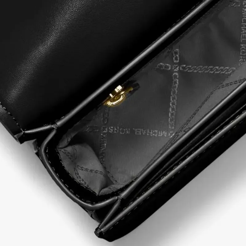 MICHAEL KORS Delancey Split Cow Leather Shoulder Bag, Crossbody Bag, Handbag Medium Size Women's Black-4