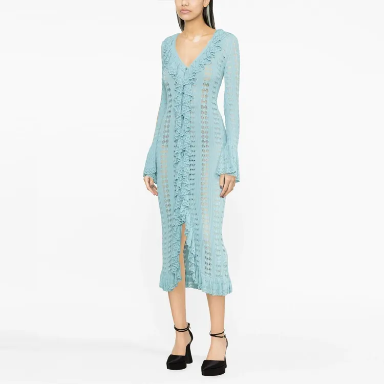 Blumarine Ruffled Knitted Buttoned Maxi Dress-3