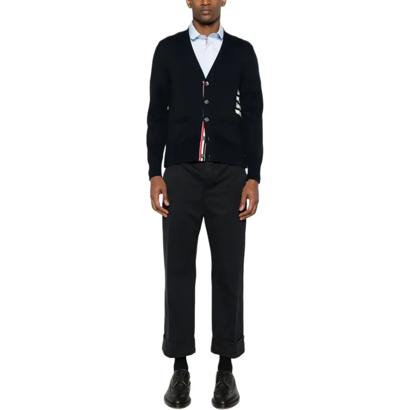 THOM BROWNE 4 Bar V Neck Relaxed Fit Cardigan-3