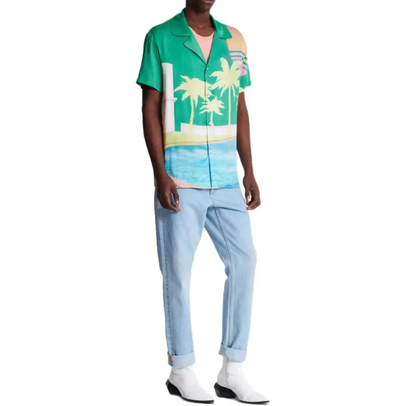 BALMAIN Palm Printed Short Sleeve Twill Shirt-2