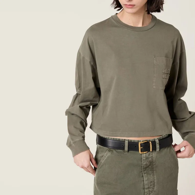 MIU MIU Regular T Shirt Women's Olive Green-1