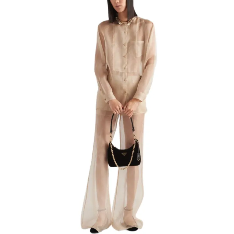 PRADA Organza Shirt Shirt Women's Beige-3