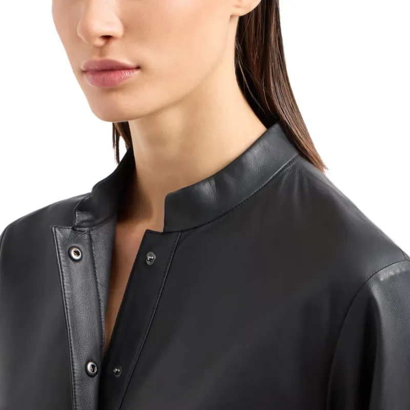 EMPORIO ARMANI Short sleeved Dress In Semi aniline Lambskin Nappa Leather With A Belt-4