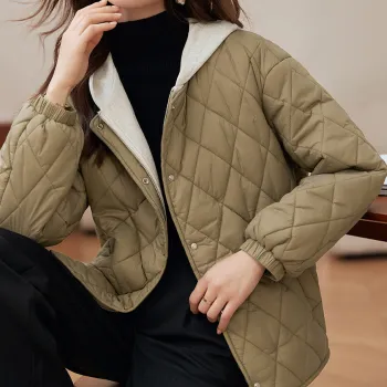Mo Han Yi Mei Puffer Jacket Women's Outer Bean Green Inner Heather Gray