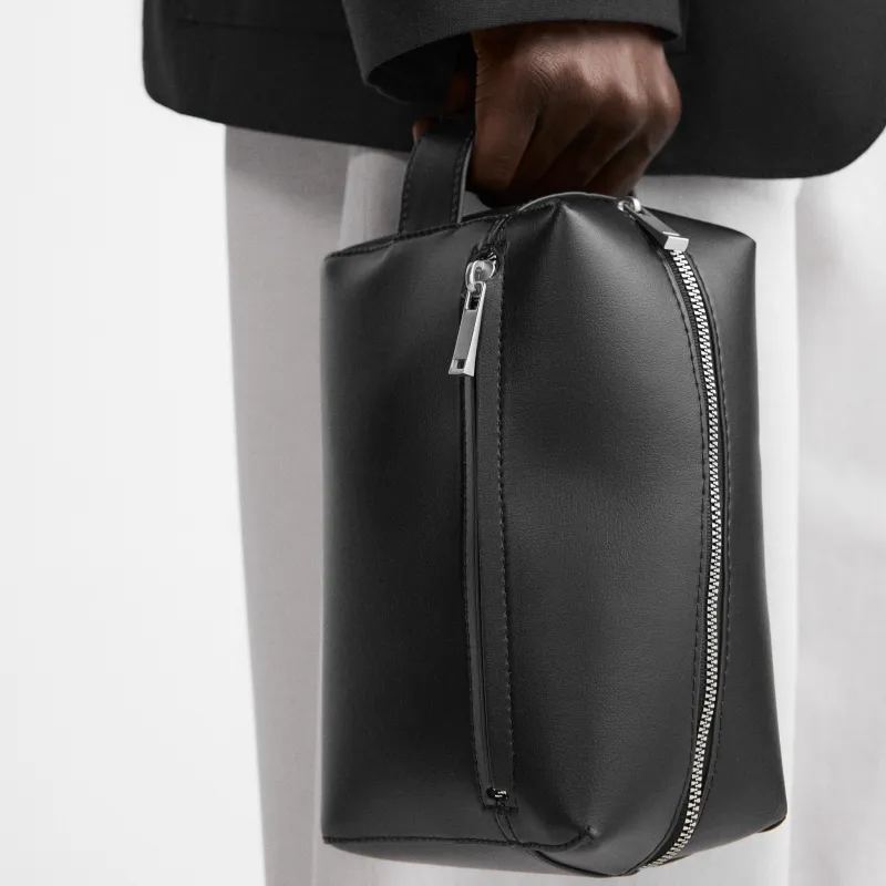 ZARA Polyurethane Toiletry Bag, Handbag Regular Men's Black-5