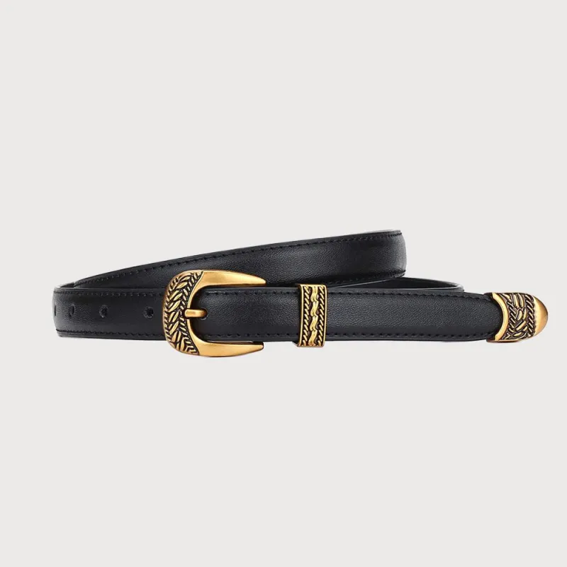 PISHUSHU Cow Leather Leather Belts Women's Black Brown Width  2cm-1