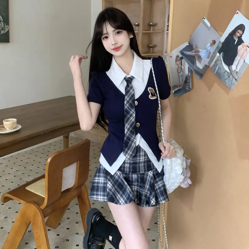 GULIANFEI Skirt Set Women's Navy Blue-4