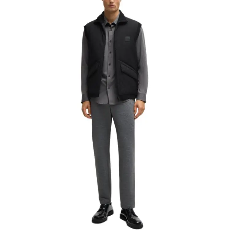 HUGO BOSS Padded Mixed Waterial Vest With Logo Badge Vest Men's Black-1