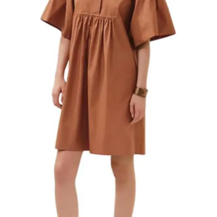 HERMES Short Sleeved Dress Women's Brown-3