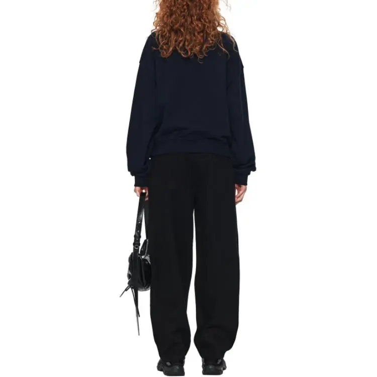 MATIN KIM Cutted Logo Half Zip Sweatshirt In Navy Sweatshirt Unisex Blue-3