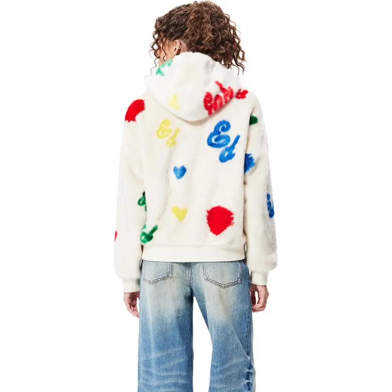 Ed Hardy FW24 Velvet feel Coat Women's Ivory White-2