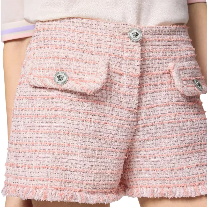 VERSACE Tweed Frayed Edge Mini Shorts-4