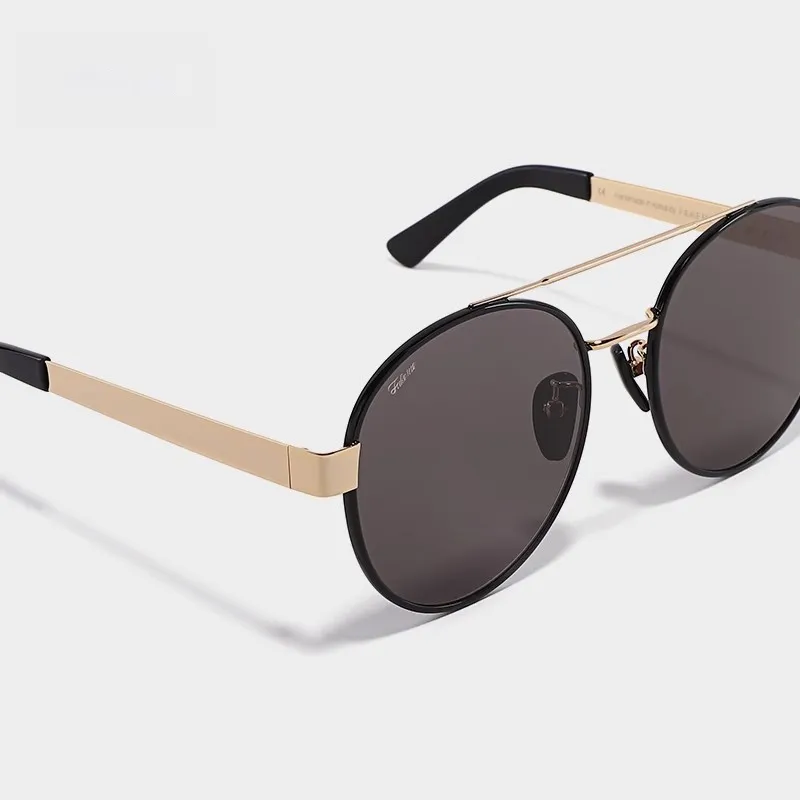 Fakeme Metal Plate Round Sunglasses Unisex Black-2