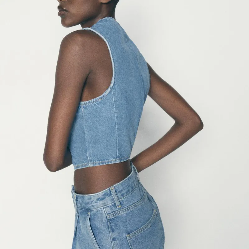 ZARA Vests Women's Medium Blue-2