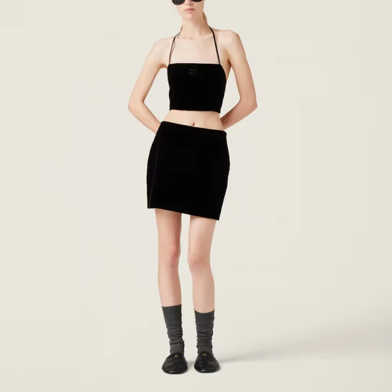 MIU MIU Stretch Velvet Mini Skirt 'Black'-1