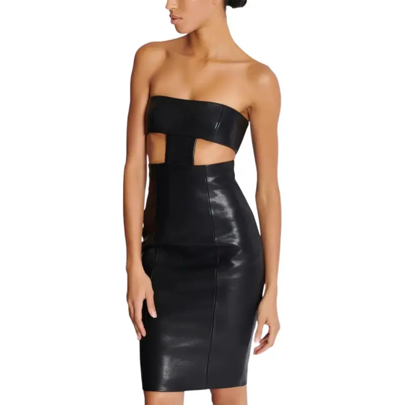 BALMAIN Strapless Leather Mini Dress-5