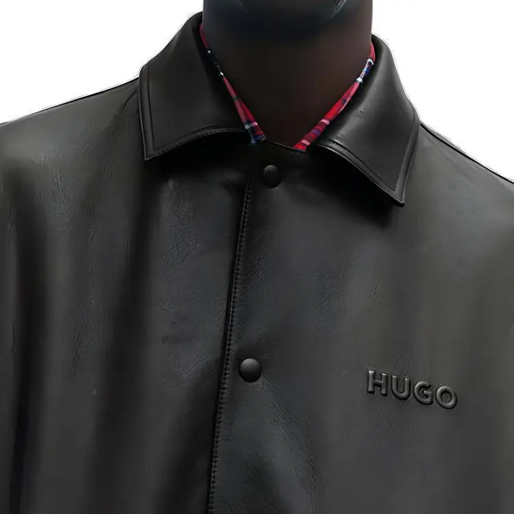 HUGO BOSS FW23 Leather Varsity Jacket With Oversized Embossed Logo Jackets Coats Men's Black-5
