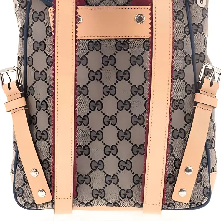 GUCCI Canvas With Leather Backpack Kids' Gray/Blue/Beige-4