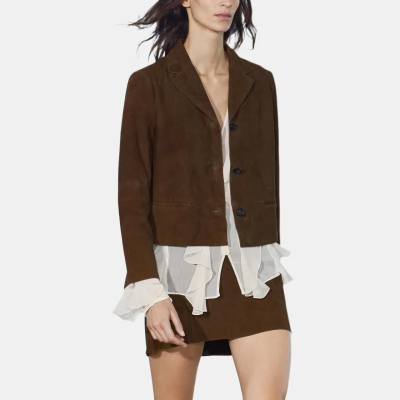 ZARA ZW Series Leather Short Skirts Women's Brown-3
