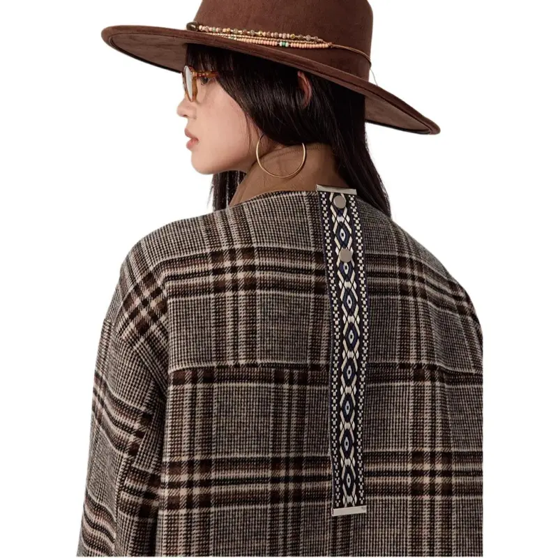 Omont Coat Women's Black And Brown Plaid-4