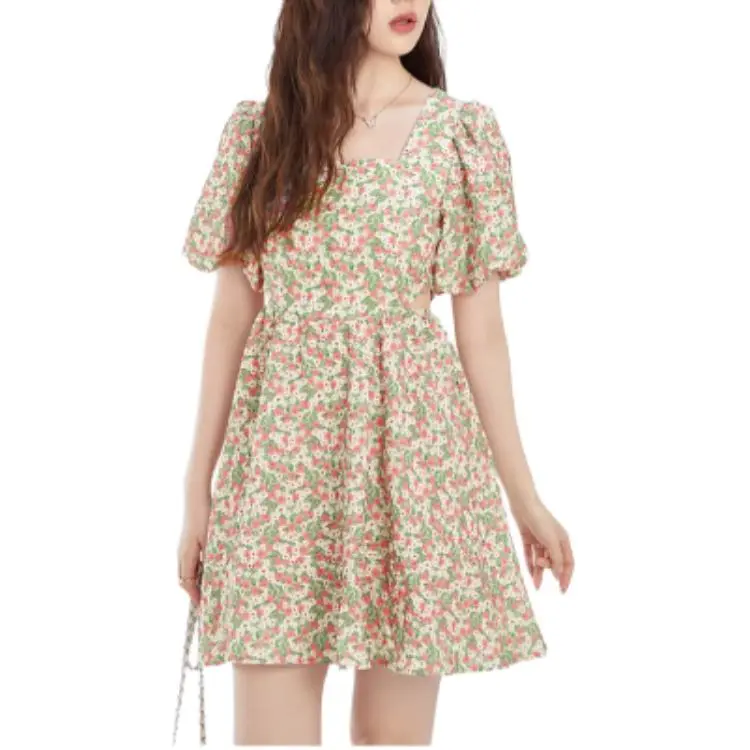 Fragment Short Sleeved Dress Women's Pink-1