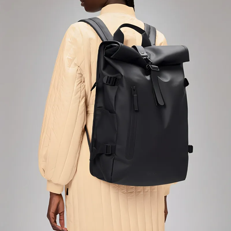 Rains Polyurethane Backpack Large Size Unisex Black-4