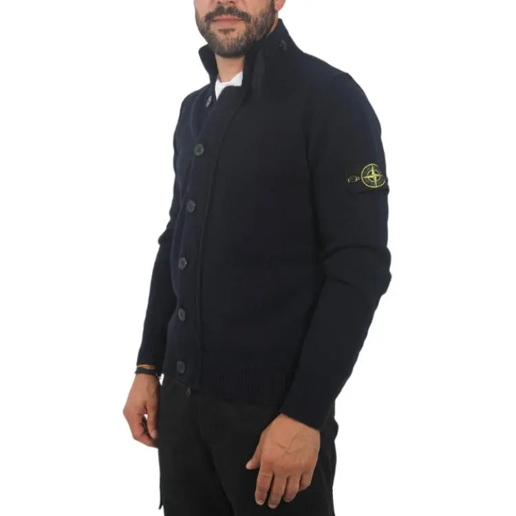 STONE ISLAND High Neck Logo Patch Ribbed Cardigan-3