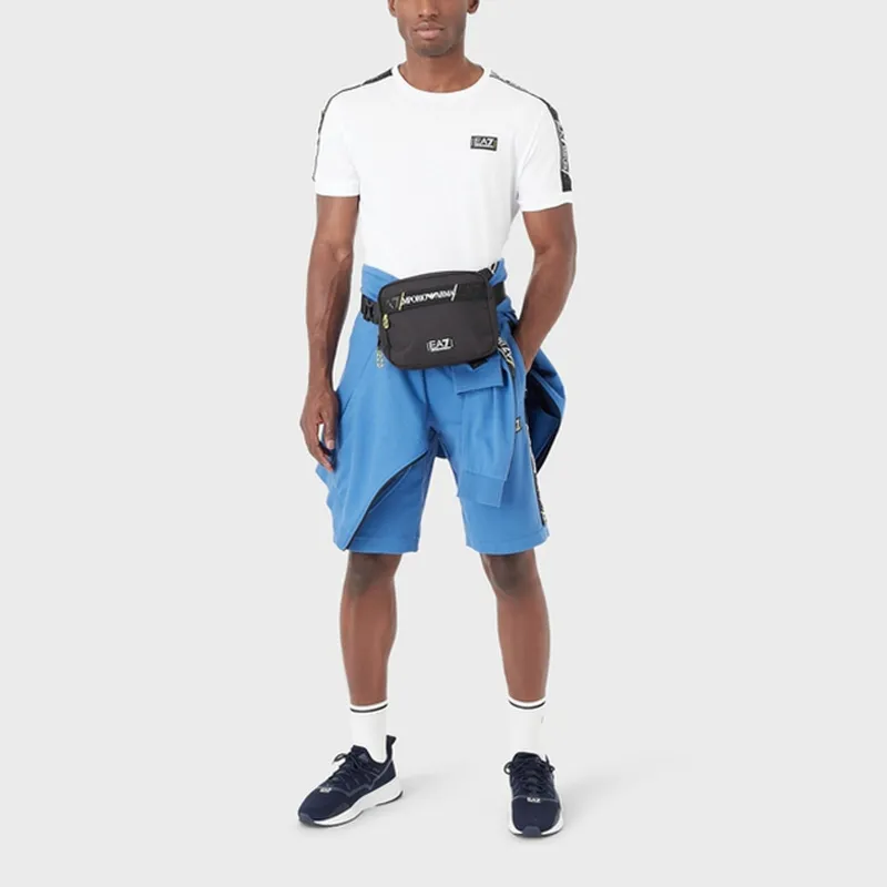 EMPORIO ARMANI SS23EA7 Color Block Decorative Ribbon Cotton Crew Neck Short Sleeved Shirt T Shirt Men's White-1