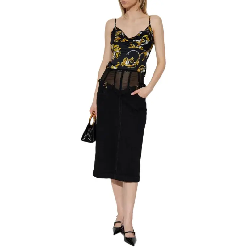 VERSACE JEANS COUTURE SS25 Denim Long Skirt Women's Black-3