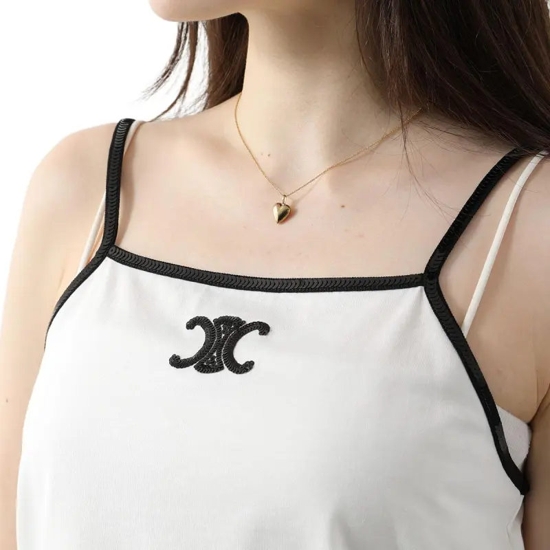 CELINE Embroidered Triomphe Tank Top In Cotton Jersey-5