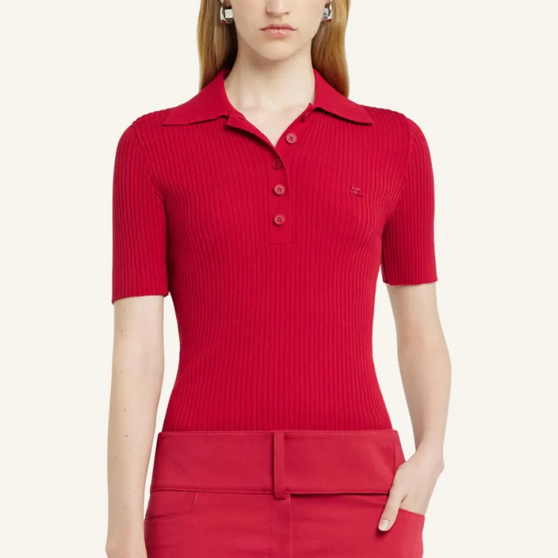 COURREGES Iconic Rib Knit Polo Shirt-4