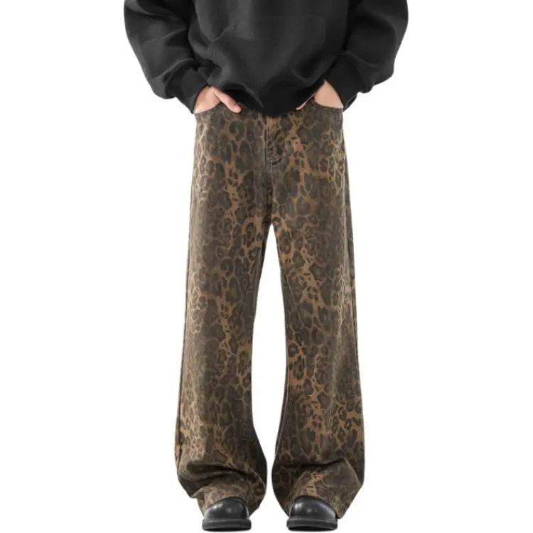 QOTRIOCK Jeans Men's Leopard Print-5