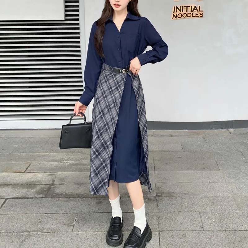 GULIANFEI Long-Sleeved Dresses Women's Navy Blue-3