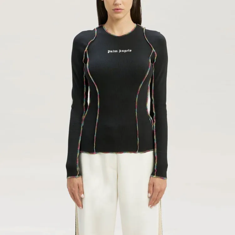 PALM ANGELS Rainbow Stitching Fit Tee Black/White-2