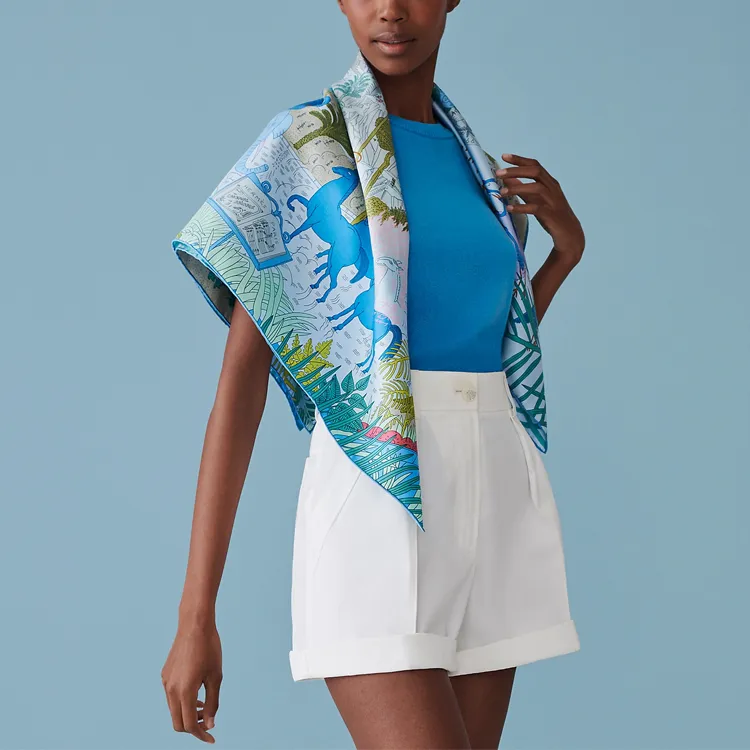 HERMES Silk Scarves Unisex Blue-1