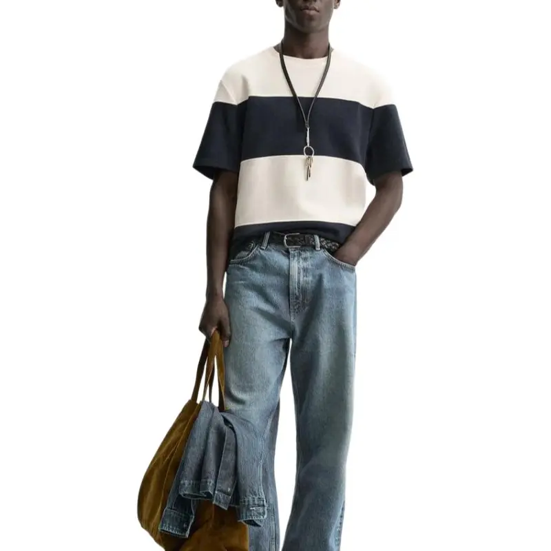 ZARA T Shirt Men's White/Sea Blue-3