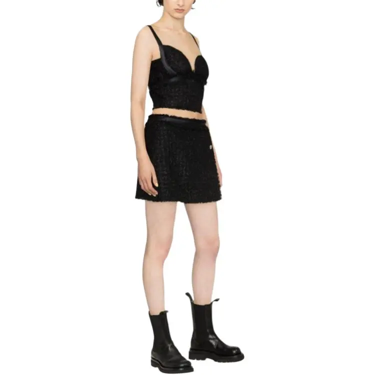 VERSACE Frayed Hem Lurex Tweed Skirt-2