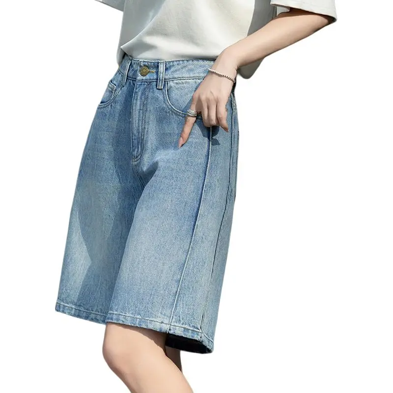 You Cow Me Pants Denim Shorts Women's Jade Sea Blue-6