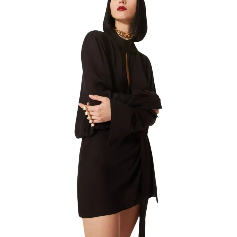 Valentino SS22 Long Sleeved Dress Women's Black-5