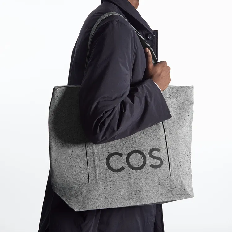 COS Cotton Tote Bag, Shopping Bag, Shoulder Bag Unisex Dark Gray-3