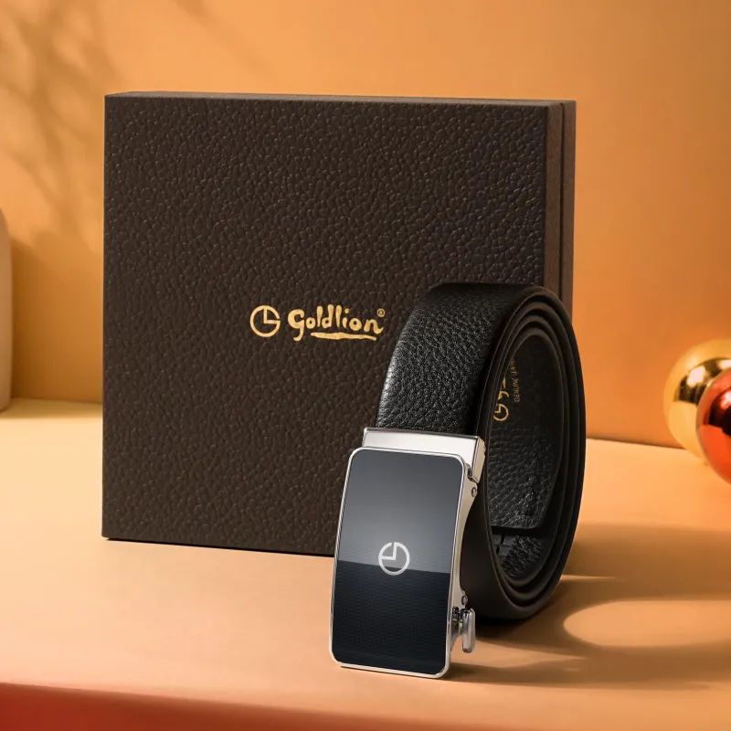 GOLDLION Cow Leather Belts Men's Black Width 3.5cm-11
