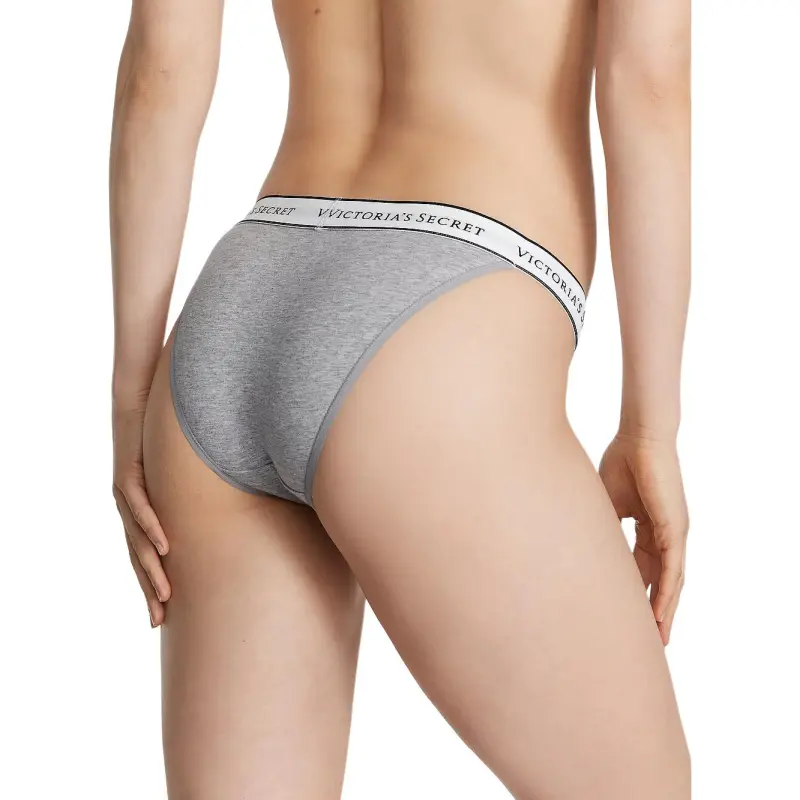 Victoria's Secret PINK COTTON Logo Cotton Lace-Waist Tanga Panty/Grey Underpants Women's 1 Pack Gray-1