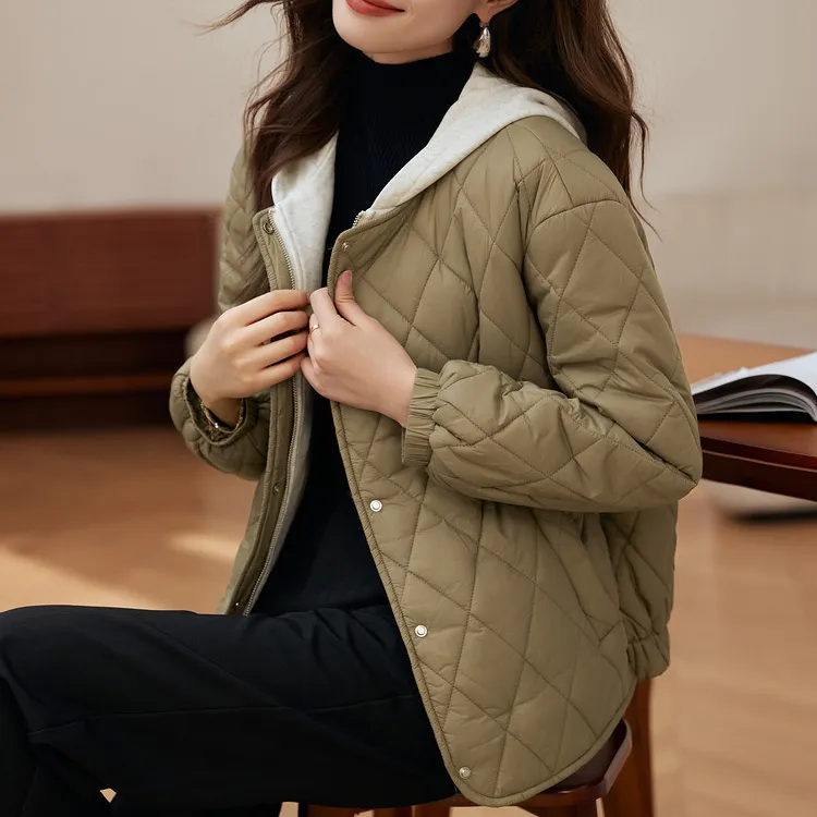 Mo Han Yi Mei Puffer Jacket Women's Outer Bean Green Inner Heather Gray-1