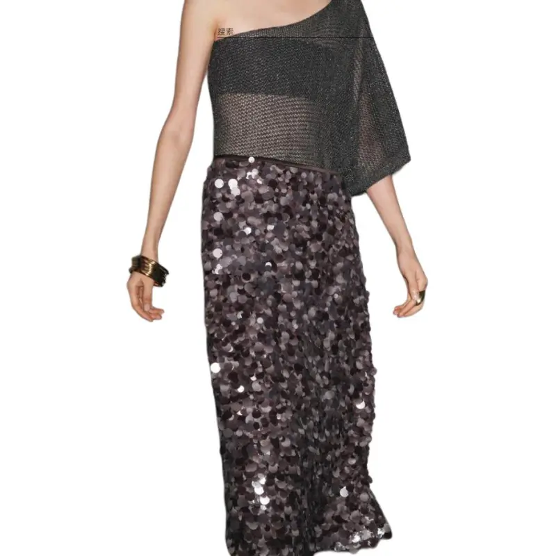 ZARA Casual Long Skirt Women's Dark Purple Red-3