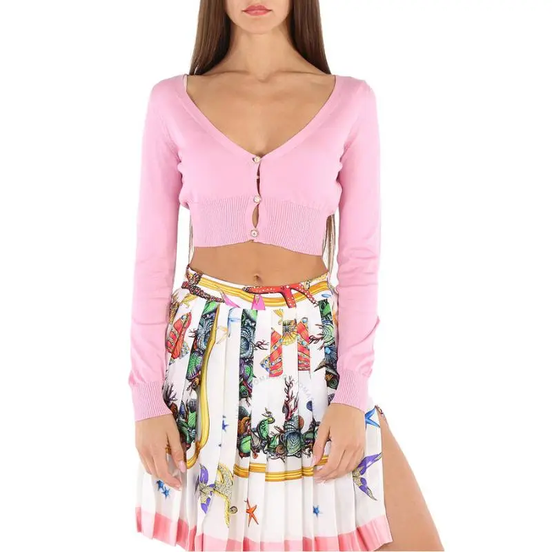 VERSACE Cropped Silk Cardigan 'Fuchsia'-2