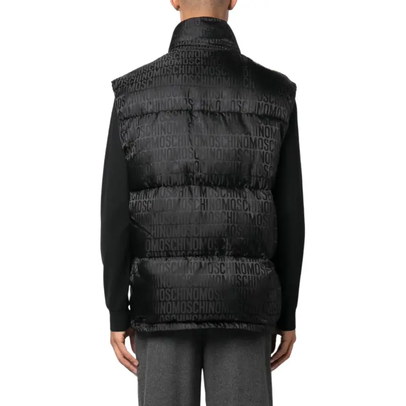 MOSCHINO Logo Jacquard Funnel Neck Padded Gilet-4